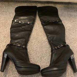 Black leather OTK boots